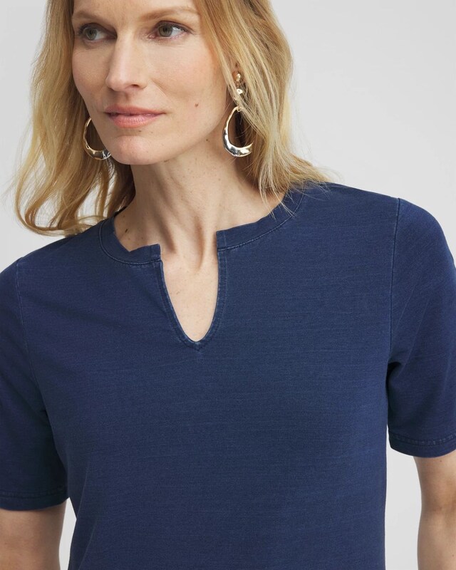 Faux Denim Notch Neck Tee - image 4